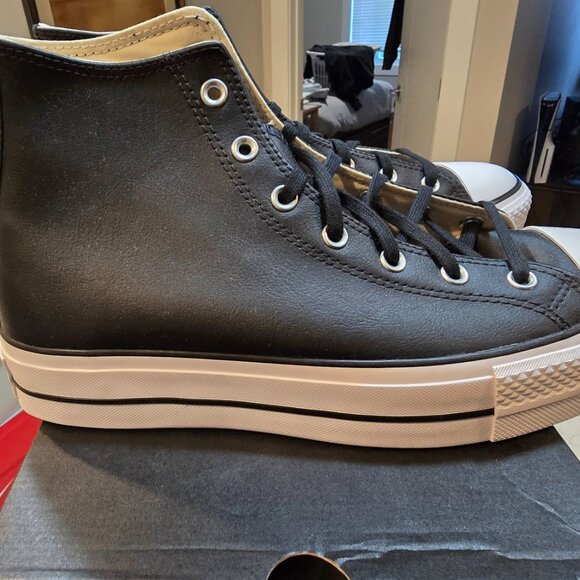 Converse Chuck Taylor All Star Lift Hi Black Leather Mens Size 10 Shoes Sneaker - Picture 2 of 10